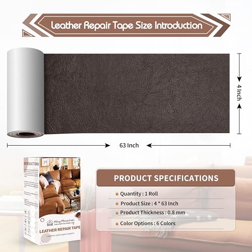 KING MOUNTAIN Leather Repair Patch,4 x 63 Inches self Adhesive Leather Repair Tape for Damaged Leather Furniture, Sofa Seating,Car Seats, Leather Goods（Chocolate Brown） - color: Chocolate Brown, size: 4" x 63"