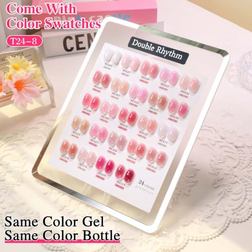 Double Rhythm 28Pcs 0.5Oz Gel Nail Polish Set Same Color Same Bottle Gel Polish Kit Nail Art Manicure Salon DIY at Home for Women (Jelly Sheer Clear Collection-T24-8) - color: Milky Jelly Nude Pink