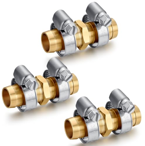 Solid Brass Garden Hose Repair Connector with Clamps Hose Repair Kit, 5/8"Barb Garden Hose Fittings (5/8"Barb-3 Set) - color: 5/8"Barb-3 Set