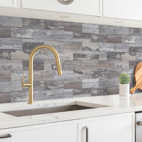StyloVue 100 Pieces Peel and Stick Backsplash for Kitchen, 3" x 6" PVC Subway Tile Upgraded Distressed Wood Backsplash Stick on Tile Elevate Kitchen, Bathroom, Fireplace,RV - color: Distressed Wood