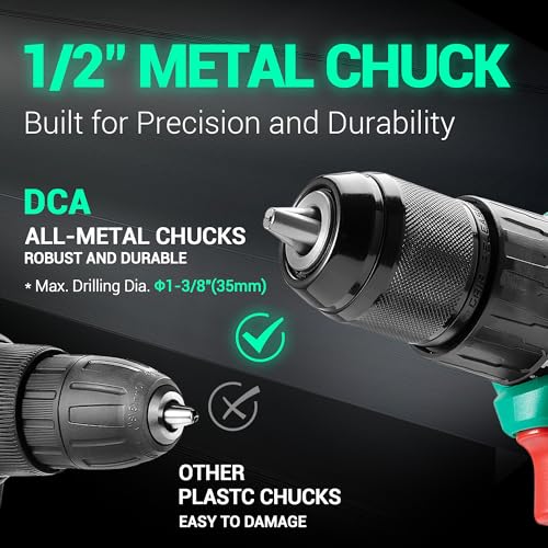 DCA 20V Brushless Hammer Drill Cordless, 492 in-lb Torque Impact Drill, 1/2" All-Metal Keyless Chuck,18+1+1, (0-450/0-1800RPM), 27000 IPM, Compact Design with 2.0Ah Battery & Charger,ADJZ2055i - style: 492 In-lb hammer drill
