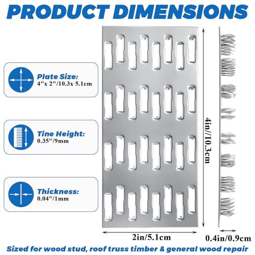 100 Pack Truss Plates Pronged Flat Mending Plate, 4 x 2 in, 9mm Teeth - size: 4 x 2 INCH