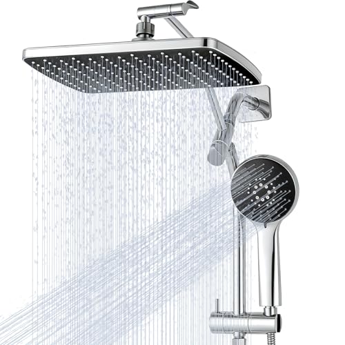 Shower Head with Handheld,High Pressure Chrome Slide Bar ShowerHead - color: C-Chrome, style: Rectangular 12"