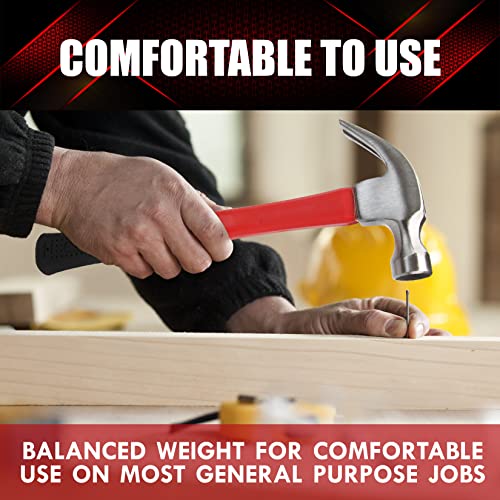 YIYITOOLS Claw Hammer With fiberglass Handle – 16-oz, Red and Black (YY-1-003) - size: 16oz - Fiberglass Handle