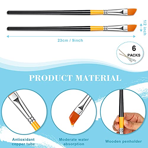 Containlol 6 Pcs 1/2 Inch Acrylic Paint Brushes Angled Flat Art Brush Set