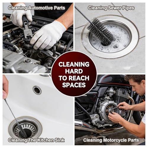 8 Pcs 11.8 Inch Pipe Cleaning Brush Set with Stainless Steel Bristles, Variety Pack Tube Bottle Brush for Auto Parts, Guns, Tubes, Cylinders