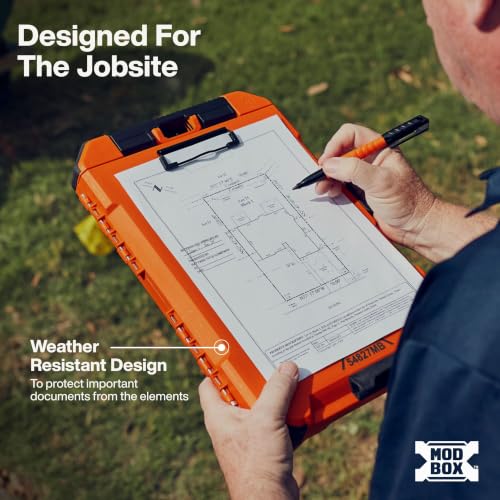 Klein Tools 54827MB MODbox Clipboard with Fold-Out Hook, Weather-Resistant Storage, Removable Internal Pocket, External Pen Clip, Jobsite Storage Case