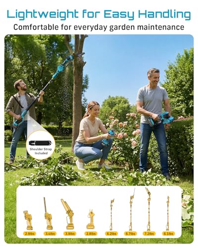 SEESII 8-in-1 Cordless Pole Chainsaw, Hedge Trimmer, Pruning Shears Combo - color: Cobalt Blue
