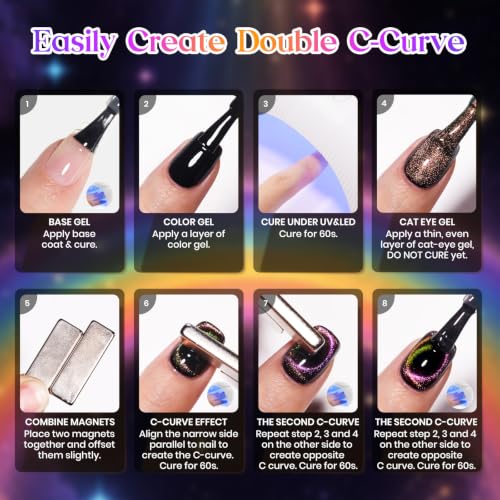 Beetles Halloween Cat Eye Gel Nail Polish Set, Rainbow Cosmos 6 Colors - color: A - Chameleon Cat Eye | Rainbow Cosmos