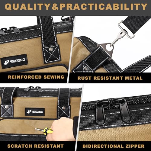 17 IN Large Tool Bag For Men Heavy Duty, Drill Bag Tool Bag Organizer, Wide Mouth Waterproof Hard Bottom Multiple Pockets Tool Tote, Tool Caddy, Maintenance - size: 17 Inch