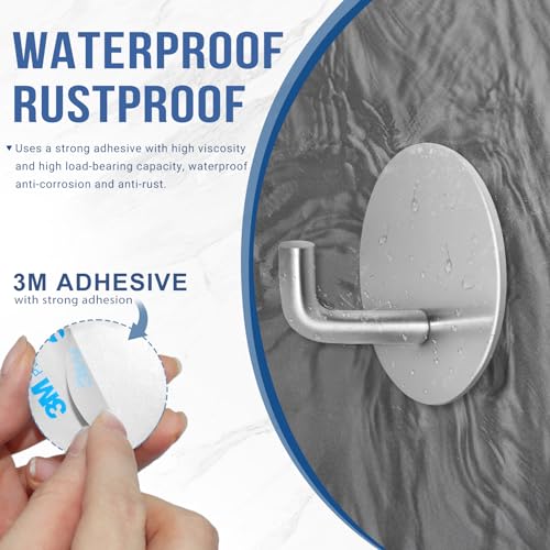Adhesive Hooks for Bathrooms, 4 Piece Towel Hooks for Hanging Hat Robe Coat, Stick on Hooks for Kitchens, Strong Self-Adhesive No Damage Waterproof Stainless Steel Sticky Hook (Silvery) - color: Round-A-Silvery