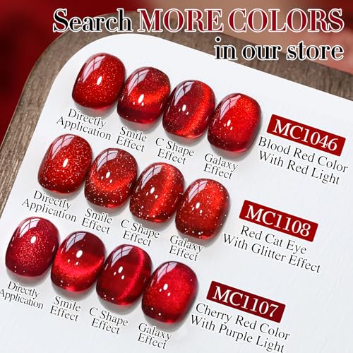Double Rhythm Jelly Glass Cat Eye Gel Polish with Magnet 15ML Holographic Glitter Shimmer Translucent Sheer Color Magnetic Nail Polish Salon DIY at Home (Blood Red-MC1107) - color: Jelly Blood Red