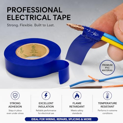 Flame Retardant Blue Electrical Tape; 3/4 Inch * 66 Feet; PVC Electric Tape for Under 600V Electric, Repair, Home Outdoor Indoor Wire Insulation, 5℉ to 221℉ (1, Blue) - color: Blue