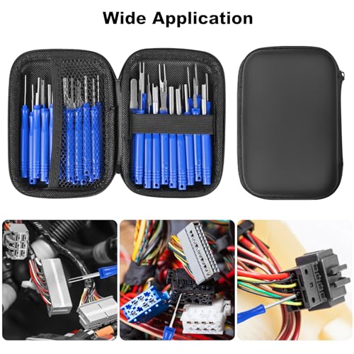 Kikerike Terminal Removal Tool Kit 36 Pcs Depinning Tool Electrical Connector Pin Removal Tool Kit Pin Extractor Tool Set Wire Terminal Release Tool for Automotive Car Household Devices - Blue - color: 36 PCS - Blue Round Handle