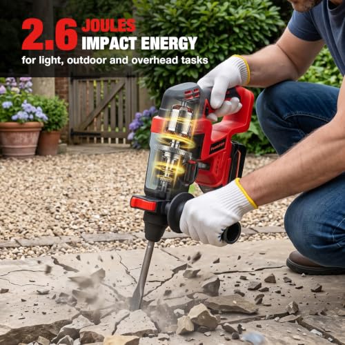 SDS Plus Cordless Rotary Hammer Drill for Milwaukee M18 Battery, Hammer Drill 18v Brushless for Concrete/Masonry/Wood/Metal, Rotomartillo, 4 Functions, 5 Drills with Gloves (Battery Not Included) - color: Red