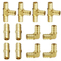 12PCS PEX Fitting Combo with 1/2'' Straight Coupling (4PCS), 1/2" 90 Degree Elbow (4PCS), 1/2" PEX Tees(4PCS), Brass Barb Crimp Pipe Hose Fittings in Plumbing Jobs