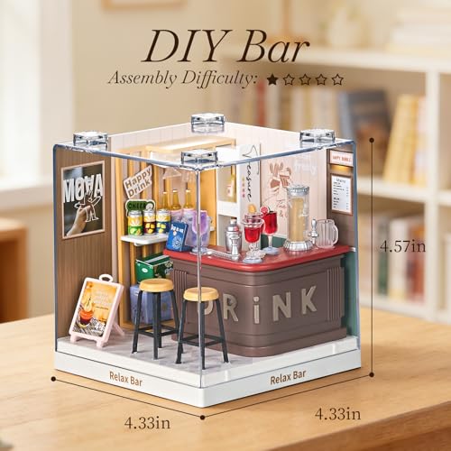 Super Mini Miniature Lounge Bar DIY Kit with Acrylic Display Case - color: Small - Relax Bar, size: Small