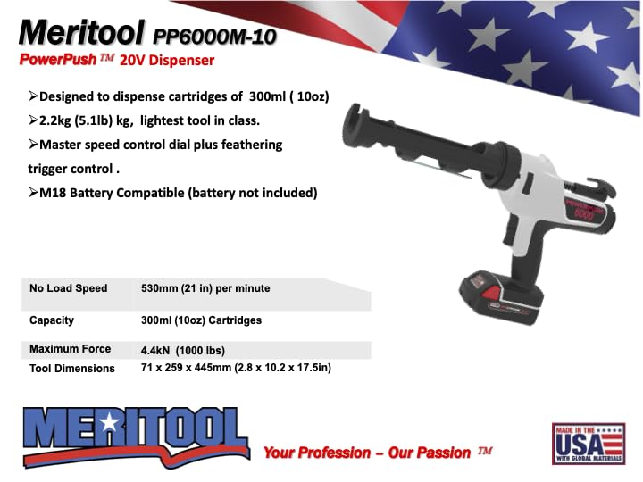 6000 Series Cordless Caulking Gun – 20V Lithium Battery Powered Electric 10oz Cartridge Dispenser, Lightweight 3.75 lbs, 1000 lb Thrust, No-Drip Sealant & Adhesive Applicator - size: 10oz / 300ml, style: Cordless 20V (6000 Series)