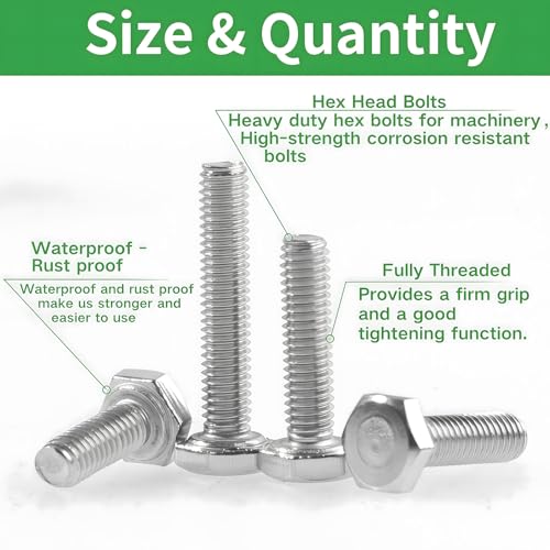 M4 Hex Bolts 425Pcs External Hex Drive Screws Metric Heavy Duty Hexagon Cap Bolts Nuts Flat Lock Washers M4x8/10/12/16/20/25/30/35mm 304 Stainless Steel Fully Thread Machine Bolt - size: M4