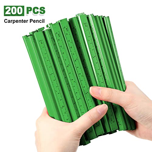 Honoson 200 Pcs Flat Construction Pencils with Printed Ruler Wood Graphite 2 Pcs Carpenter Pencil Sharpener for Woodworking Marking Tool(Green) - color: Green