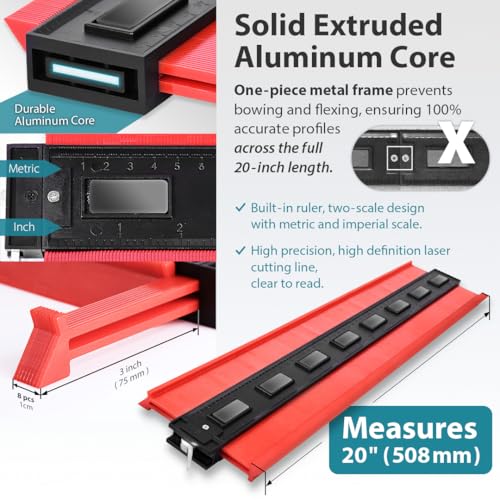 FIRSTINFO Metal-LOCK-Powerful-Magnet -Attached 20 inch (508mm) Lockable & Twin Scale Widen Profile Contour Shape Duplicator Gauge Convenient for Magnetic Attraction