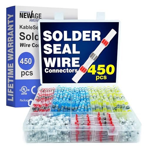 New Age America® 450pcs Solder Seal Wire Connectors Kit KableSeal™ | AWG 26-10 | Marine Heat Shrink Wire Connectors | Insulated Solderless Splice | Waterproof Butt Splice Terminals | UL - style: 450 PCS | AWG 26-10