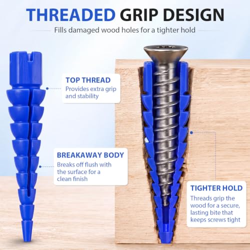Bokon 30 Pcs Wood Anchor, Stripped Screw Hole Repair Kit,Blue - color: Blue