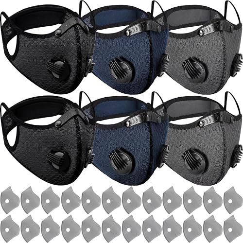 Threlaco 6 Pcs Dust Mask Reusable Respirator Mask - color: Black, Navy Blue, Dark Gray