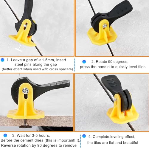 Tile Leveling System Kit Tile Spacers 100pcs Reusable Leveler+Extra 100pcs Replaceable Steel Pin Tlie Tools Installation Set Floor Leveling Compounds 1/8", New Adjustable Fit 8-12mm Tile - color: 100 Pcs