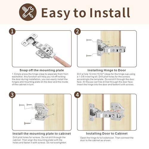 6 Pack Full Overlay Soft Close Cabinet Hinges 105° Frameless 3 Way Adjustable Kitchen Cabinet Door Hinges with Screws - size: 6 Pack