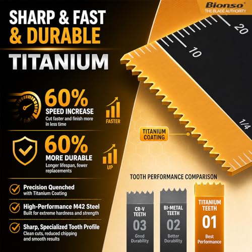 Bionso 35PCS Oscillating Tool Blade Cuts Wood and Metal, Sharp and Durable Titanium Multitool Blades, Multi Tool Blades Kits, Oscillating Saw Blades Fit Dewalt Milwaukee Ryobi Makita Worx Rockwell