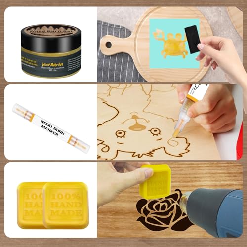 EIGTWEN 11pcs Wooden Burning Paste Kit, 4oz Heat-Activated Burn Gel