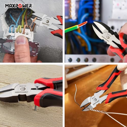 MAXPOWER Diagonal Cutting Pliers, 6-inch & 8-inch Side Cutting Pliers for Cutting Electrical Wire, Cable Ties, DIY Craft, Non-slip and Soft Grip Handle - 2 Pack