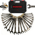 22-Piece Ratcheting Wrench Set, Flex Head Combination Wrenches Set with Organizer Box, Metric 8-19mm and SAE 1/4" to 3/4" Size, 12 Points 72-Teeth, Nickel Plating - size: Flex-head