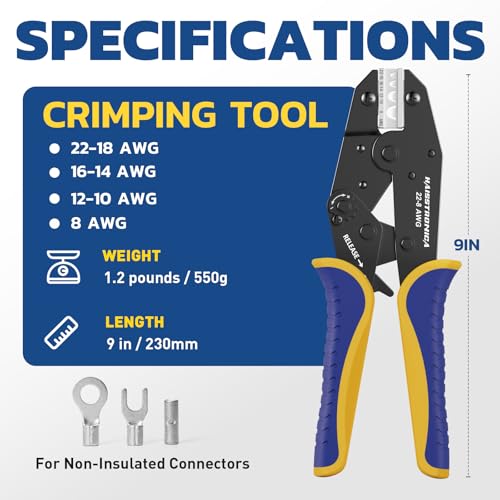 haisstronica Crimping Tool for Non-Insulated Terminals, AWG 22-8, HS-7327