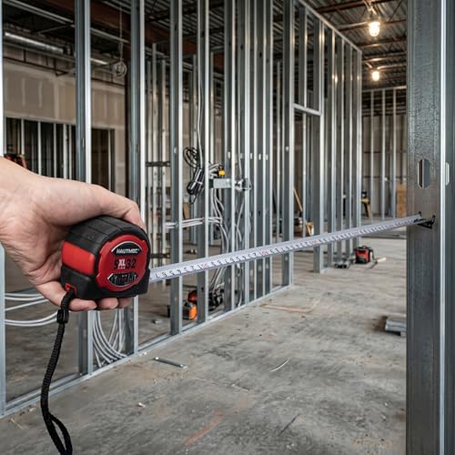 HAUTMEC 1-1/4"Wide Blade Tape Measure 16ft Compact, Heavy Duty Retractable Measuring Tape with Hook & Housing Magnets, Metric/Inch Scale for Construction Contractors 702