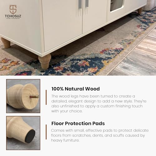 4 inch Solid Wood Bun Feet Unfinished 4-Pack with 5/16" Bolts - color: Unfinished