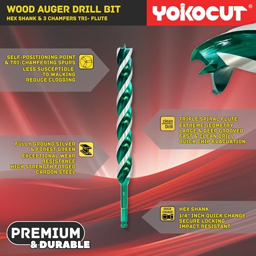 5/8" x 12" Auger Drill Bit, Hex Shank Tri-Flute Wood Drill Bits, Ship Auger Long Drill Bit for Soft and Hard Wood, Plastic, Drywall, Tree Stump and Composite Materials - size: 5/8 Inch, style: Length: 12"