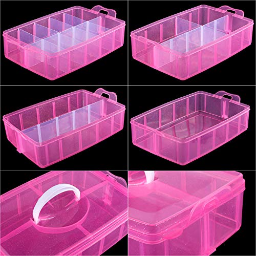 Bead Organizer 3 tier 30 grid Stackable Craft Hair Tackle Storage Pink - size: 3-Tier Pink