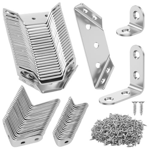 72Pcs Universal Corner Bracket Set, 48Pcs L Bracket(Small + Medium) 24Pcs Triangular Support Brackets with 312 Screws, Multi Use Predrilled Hole Metal Hardware Corner Brace for Drawer, Cabinet,Table,