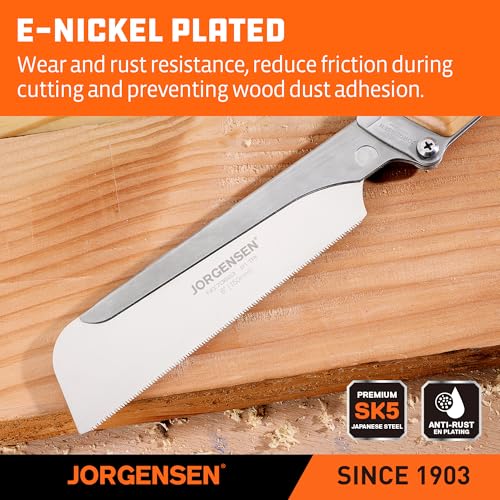 JORGENSEN Japanese Pull Saw, 6 Inch Pro Folding Dovetail Saw with Beech Wood Long handle, SK5 Steel Blade Tool-less Quick Change, 21TPI Cross Cut Woodworking Handsaw for Hardwood, Softwood - size: 6 Inch