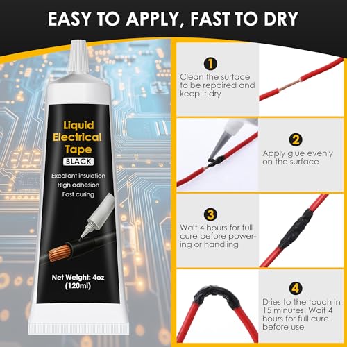 8 OZ/240Ml Liquid Electrical Tape, 2 Pack 4 OZ 120ML Liquid Tape, Waterproof Fast Fixed Dry Sealing Glue, Electrical Sealant, Wire Glue, Indoor/Outdoor Use, Marine Automotive/Outdoor Repair