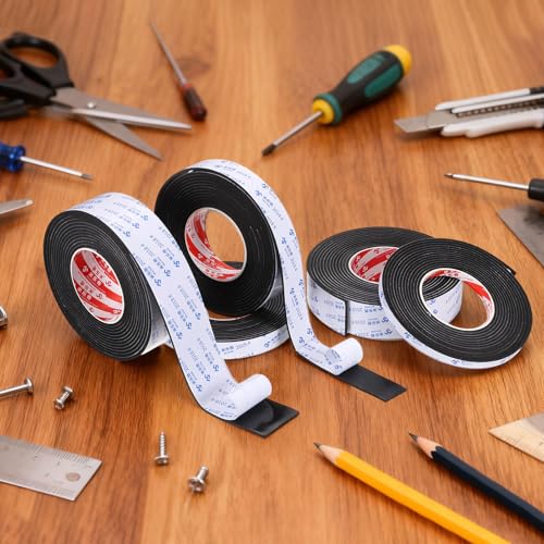 PATIKIL 5Roll Sponge Rubber Foam Tape, 25/32" W x 1/32" t x 16.4ft l Self-Adhesive Foam Insulation Tape Weather Stripping for Window Door Soundproofing Weatherstrip AC Seal Strip, Black - size: 25/32" x 1/32" x 16.4ft