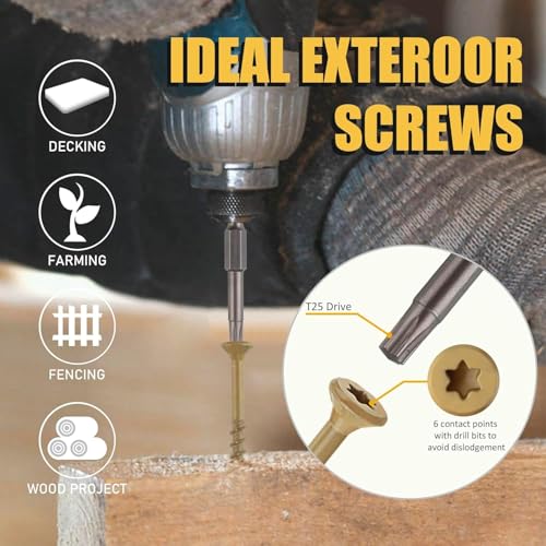 WELLOCKS #10 x 3 in Deck Screws, Green 300 PCS with T25 Bits - color: Green