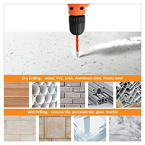 BGTEC Dry Diamond Drill Bits Set- Tile Drill Bit 1/4" 5/16" 3/8" 1/2" 9/16" with Quick Change Hex Shank and 1/4" Carbide Drill for Granite Marble Porcelain Ceramic，6pcs - size: Set 3
