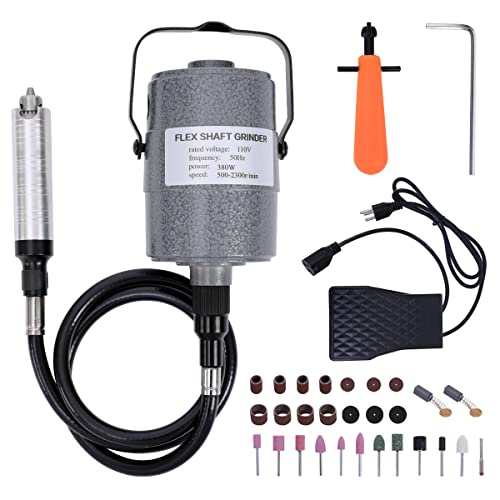 380W Flex Shaft Rotary Tool with Stepless Speed Foot Pedal, Multi-Function Metal Hanging Grinder Carver Kit - Ideal for Carving, Buffing, Drilling, Polishing, Sanding, Cutting- Includes DIY Accessorie - size: 380W Chuck 0.3-4mm