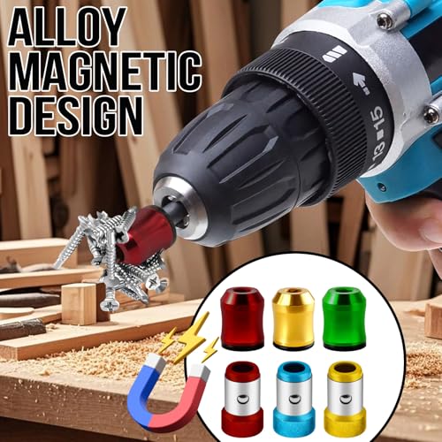 6Pcs Screwdriver Head Magnetic Ring, Screw Ring Set Removable Household Tool for Drills| Alloy Screw Holder for DIY Repair | Universal Bit Holder for Hex Screwdrivers & Power Bits