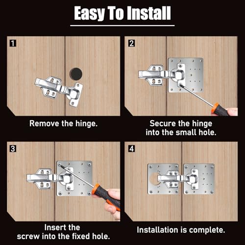 20 Pcs Cabinet Hinge Repair Plate, Stainless Steel Cabinet Hinge Repair Plate Kit with Mounting Screws, Stainless Steel CabinetRepair Board Door Hinges Mounting Plates (10 Half-square + 10Full-square) - size: 3.54 x 3.54 inches and 3.54 x 1.97 inches