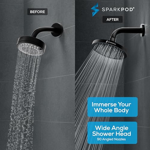 SparkPod Rain Shower Head, 8 Inch Round, Midnight Black Matte Finish - color: Midnight Black Matte, style: 8 Inch Round