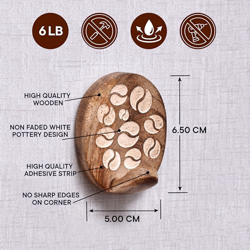 Indian Shelf 6 Boho Wood Adhesive Wall Hooks Peel Stick for Keys and Bags - color: Brown Style 7